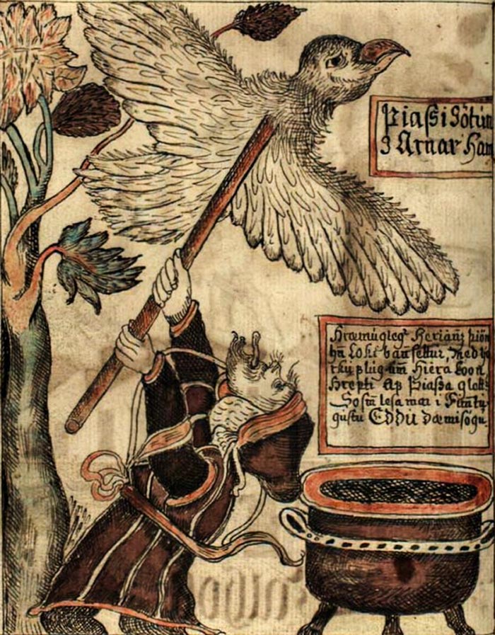 Giant Thjazi in the form of an eagle, from the 18th century Icelandic manuscript “NKS 1867 4to” of Norse mythology, Collection of the Danish Royal Library