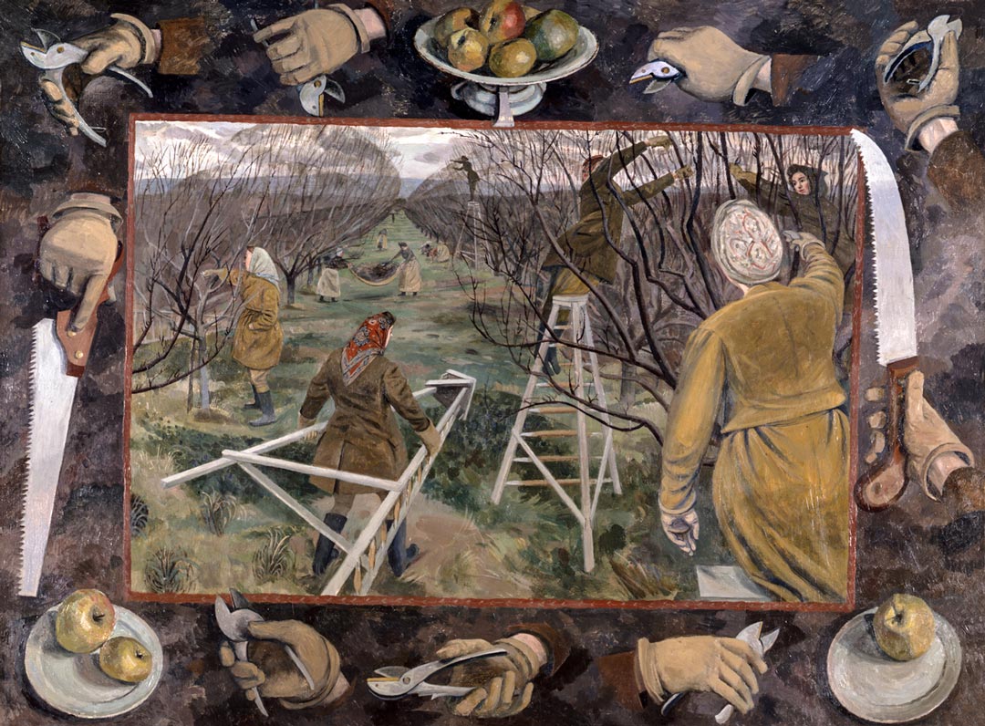 Evelyn Mary Dunbar - A 1944 Pastoral: Land Girls Pruning at East Malling Courtesy of Manchester Art Gallery ©