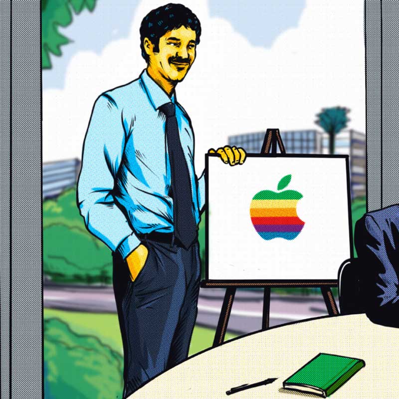 Presenting the Apple logo to Steve Jobs Courtesy of Rob Janoff Agency